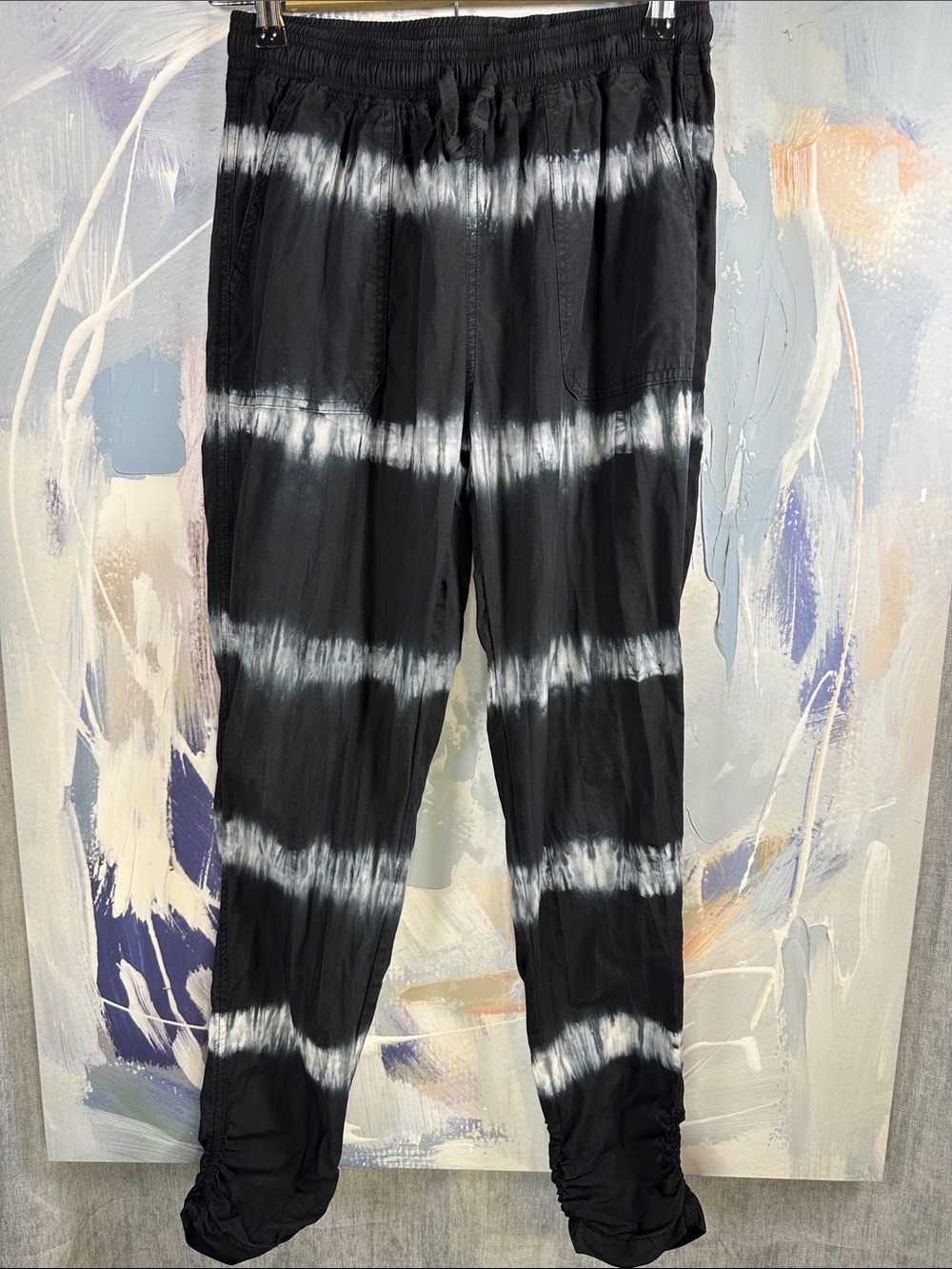 Thread & Supply Black Tie Dye Cargo Jogger Pants Ruched Ankle S
